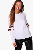 Boohoo Petite Linda Oversized Pom Pom Detail Sweat