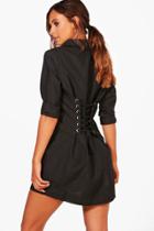 Boohoo Petite Nicola Corset Back Detail Shirt Dress Black