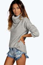 Boohoo Emma Cowl Neck Soft Knit Jumper Silver