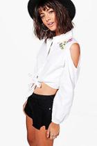 Boohoo Faye Embroidered Cold Shoulder Cropped Shirt
