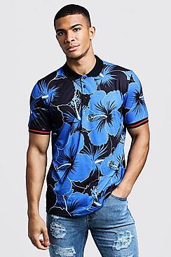 Boohoo Polo T-shirt In Hawaiian Floral Print