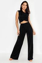 Boohoo Slinky Knot Front Crop + Wide Leg Co-ord