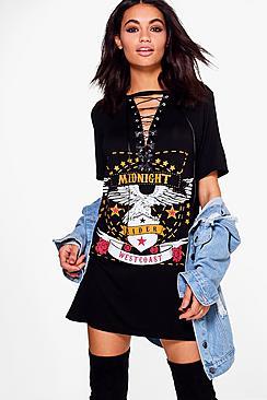 Boohoo Sheeva Lace Up Band T-shirt Dress