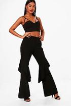 Boohoo Crepe Frill Asymetric Wide Leg Trouser