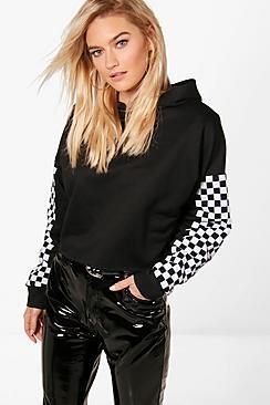 Boohoo Kadee Checkerboard Print Crop Hoody