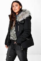 Boohoo Plus Jo Sporty Quilted Jacket With Faux Fur Hood