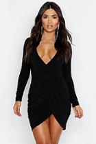 Boohoo Slinky Open Back Wrap Front Bodycon Dress