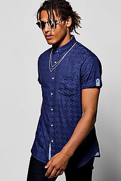 Boohoo Navy Short Sleeve Geo Jacquard Shirt