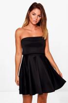 Boohoo Maisy Double Layered Bandeau Skater Dress Black