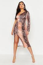 Boohoo Plus Slinky Snake Print Shoulder Midi Dress
