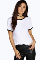 Boohoo Alicia Contrast Neck & Cuff T-shirt White