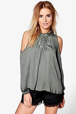 Boohoo Harriet High Neck Cold Shoulder Top