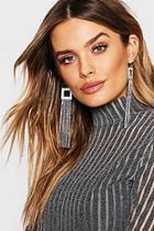 Boohoo Diamante Square & Chain Statement Earrings