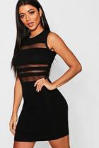 Boohoo Knitted Bodycon With Mesh Panel Dress