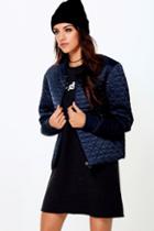 Boohoo Boutique Sofia Quilted Bomber Jacket Navy