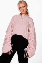 Boohoo Holly Ruched Sleeve Oversized Top