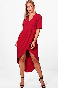 Boohoo Plus Kathryn Wrap Front Midi Dress