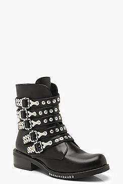 Boohoo Multi Buckle Biker Boots