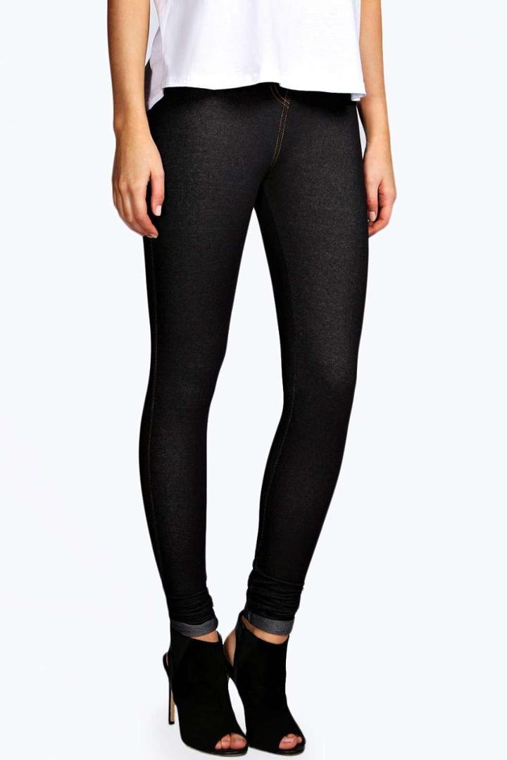 Boohoo Naomi Turn Up Denim Look Jeggings Black