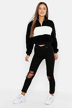 Boohoo Petite Borg Zip Front Sweat