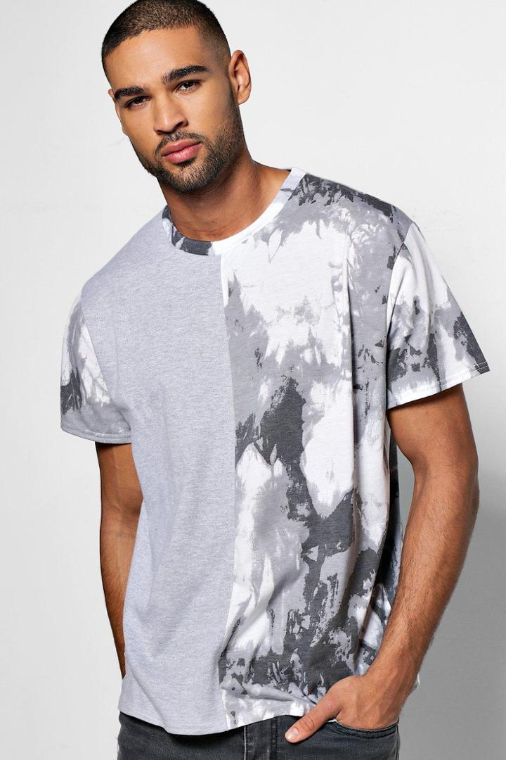 Boohoo Tie Dye Oversized Spliced T Shirt Grey