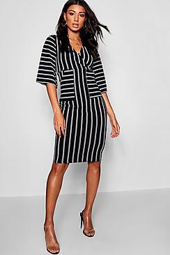 Boohoo Stripe Wrap Front Midi Dress