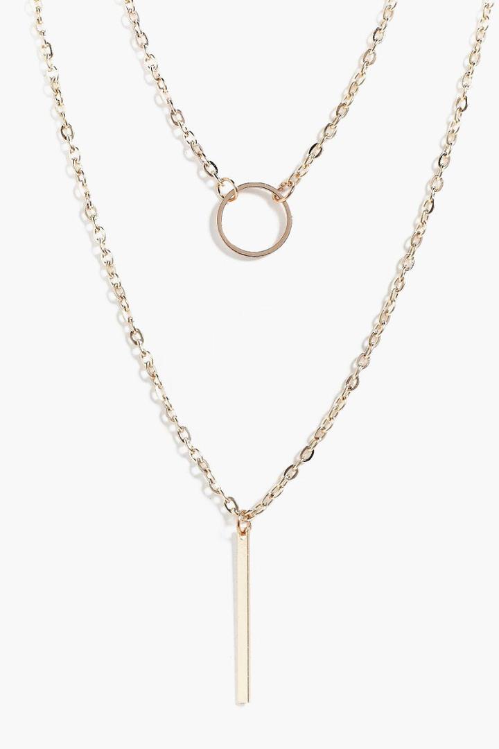 Boohoo Olivia Circle & Bar Skinny Layered Necklace Gold
