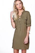 Boohoo Arianna Lace Up Utility Pocket Shirt Dress