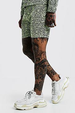 Boohoo Slim Fit Neon Snake Print Denim Shorts