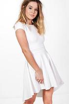 Boohoo Petite Dana Cap Sleeve Dip Hem Skater Dress