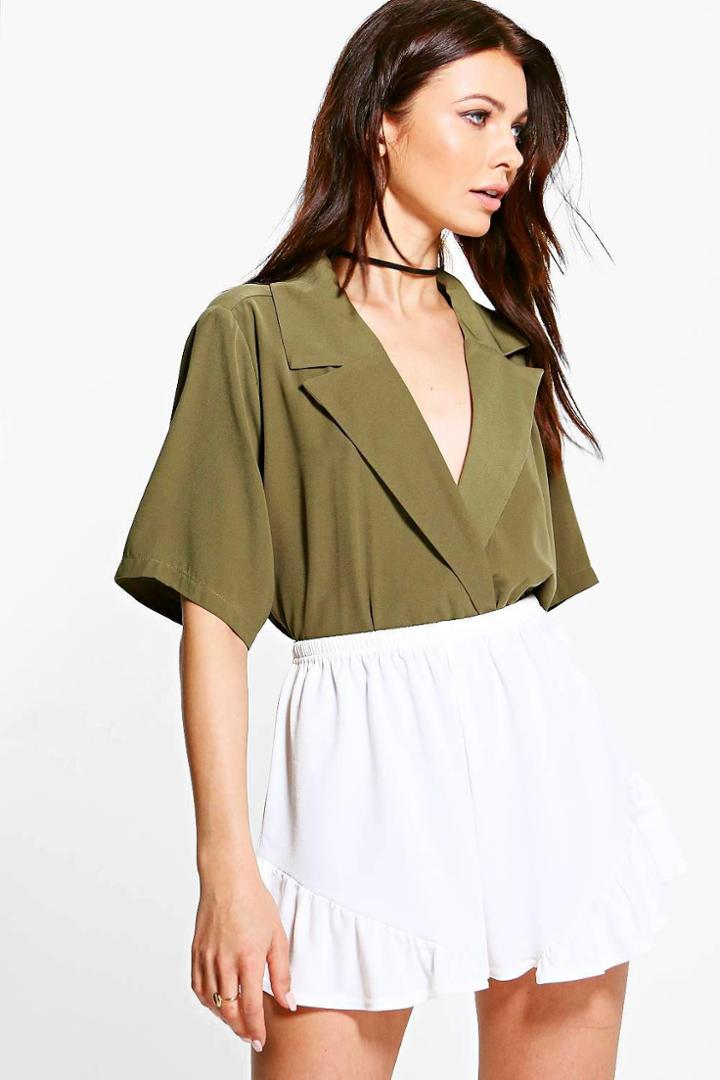 Boohoo Charlotte Ruffle Hem Shorts Ivory