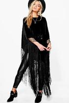 Boohoo Eliza Boutique Velvet & Tassel Luxe Poncho