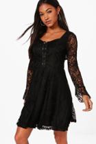 Boohoo Maisie Lace Up Front Lace Dress Black