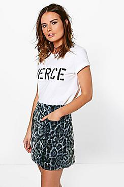Boohoo Mischa Textured Woven Leopard A Line Mini Skirt