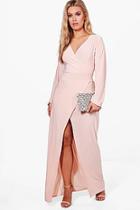 Boohoo Plus Lacey Wrap Front Slinky Maxi Dress