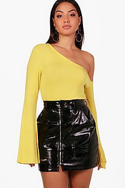Boohoo One Shoulder Flare Sleeve Top