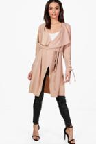 Boohoo Rebecca Ruched Sleeve Belted Duster Stone