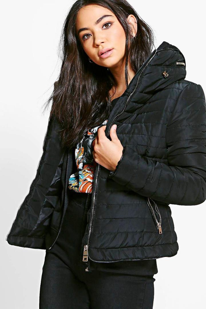 Boohoo Emma Crop Bubble Coat Black