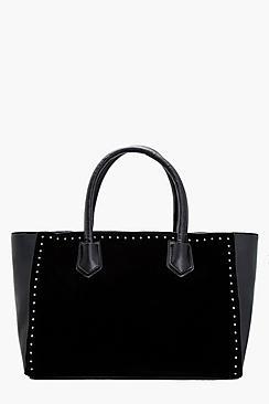 Boohoo Esme Pin Stud Suedette Tote