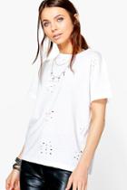 Boohoo Kelly Distressed Burn Out T-shirt White