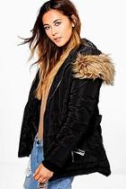 Boohoo Ruby Belted Quilted Jacket With Faux Fur Hood