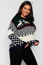 Boohoo Plus Reindeer Fairisle Christmas Jumper