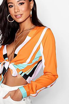 Boohoo Lauren Bold Stripe Tie Front Top