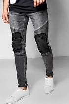 Boohoo Charcoal Skinny Fit Jeans With Biker Repairing