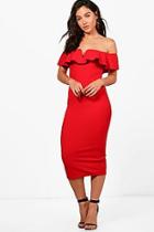 Boohoo Ava Frill Off Shoulder Midi Dress