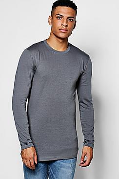 Boohoo Muscle Fit Long Sleeve Curve Hem T-shirt
