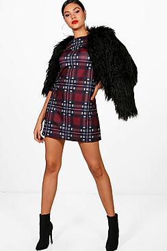 Boohoo Casey Checked 3/4 Sleeve Shift Dress