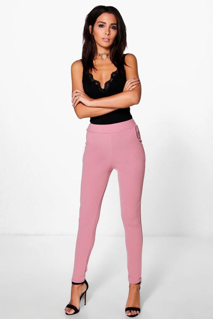 Boohoo Eva Crepe Stretch Skinny Trousers Rose