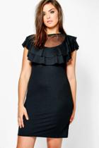 Boohoo Plus Rosie Mesh Ruffle Bodycon Dress Black