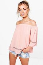 Boohoo Katy Off The Shoulder Crochet Trim Top